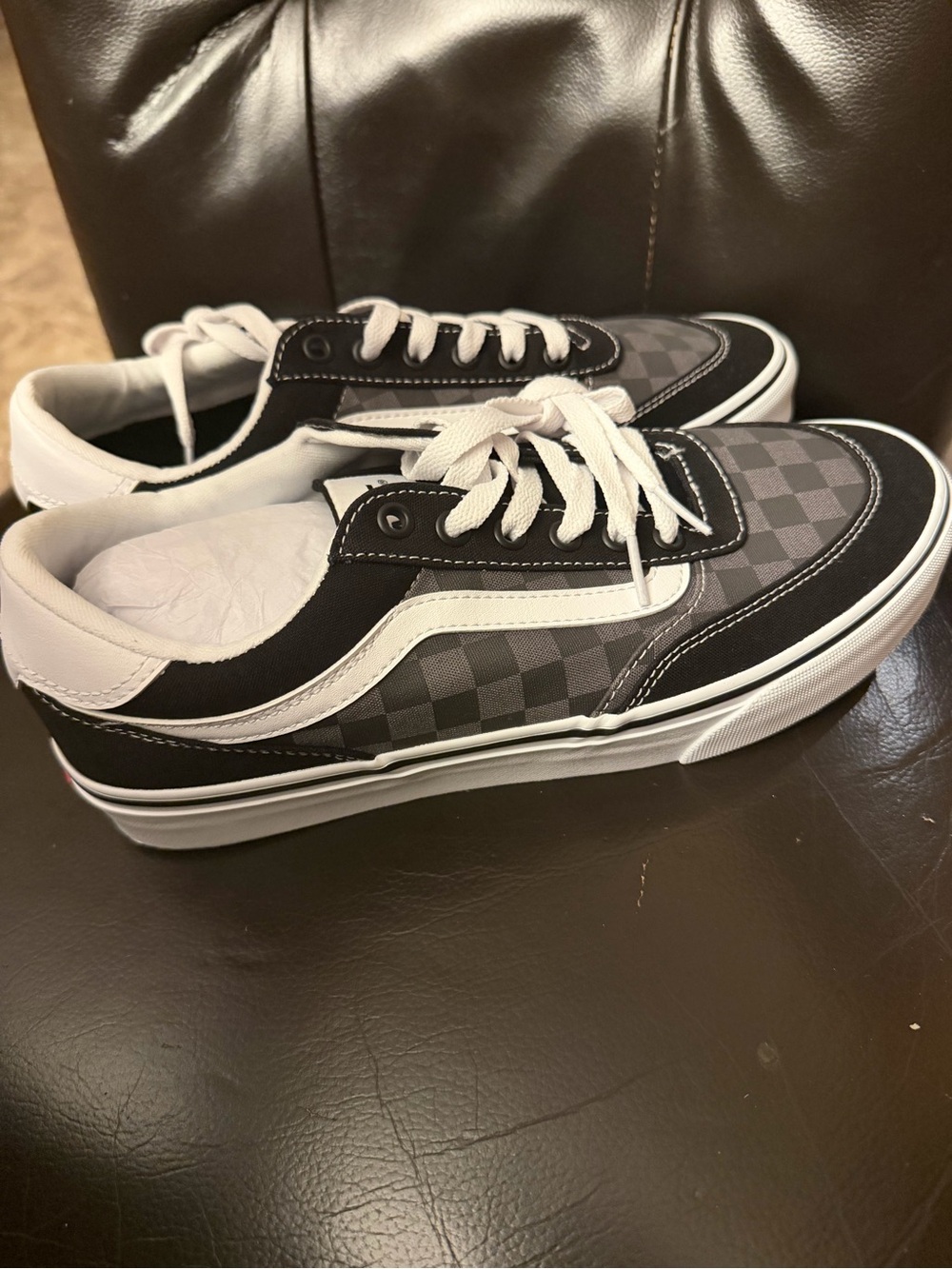 Vans Black and Gray Checkerboard Old Skool Sneakers with White Stripe